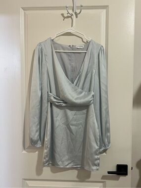 Lovers + Friends Pale Blue Satin Long-Sleeve Mini Dress